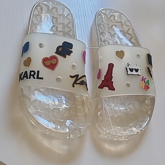 Karl Lagerfeld Clear Slide Sandals w/Multicolor Accents, Super Comfy Fashion - Picture 2 of 9